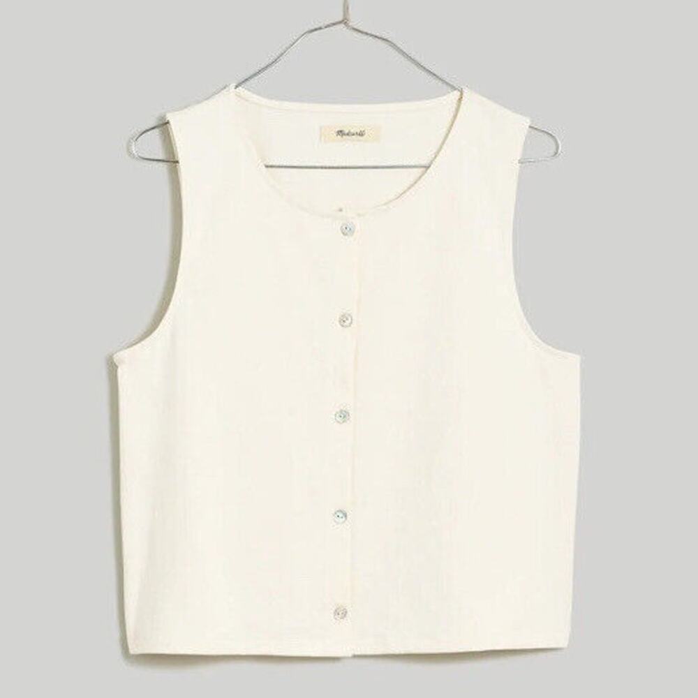 Madewell Button-Front Crewneck Crop Tank Heather Cream Size XL NWT